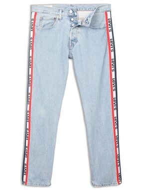 Levi's 501 Light Blue Straight Leg Jeans with Red & Navy Side Tape